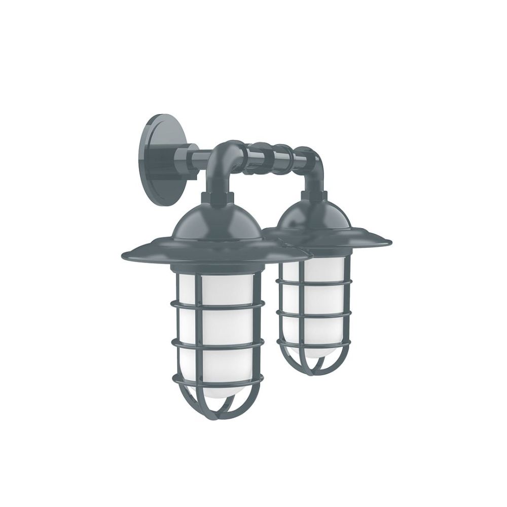 Montclair Lightworks GNP052-40 Vaportite, Style A shade, double wall mount with clear glass and cast guard, Slate Gray